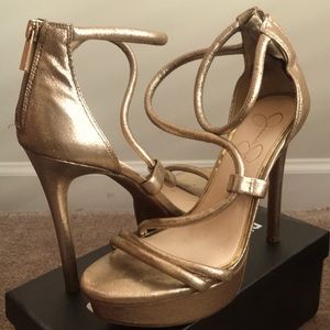 Rose gold Jessica Simpson strappy high heels